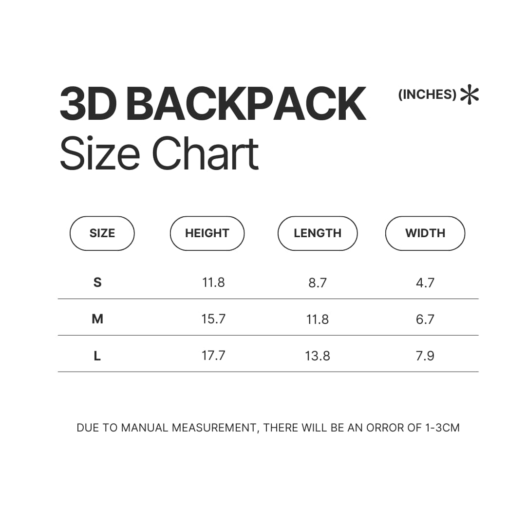 3D Backpack Size Chart - Deftones UK Store